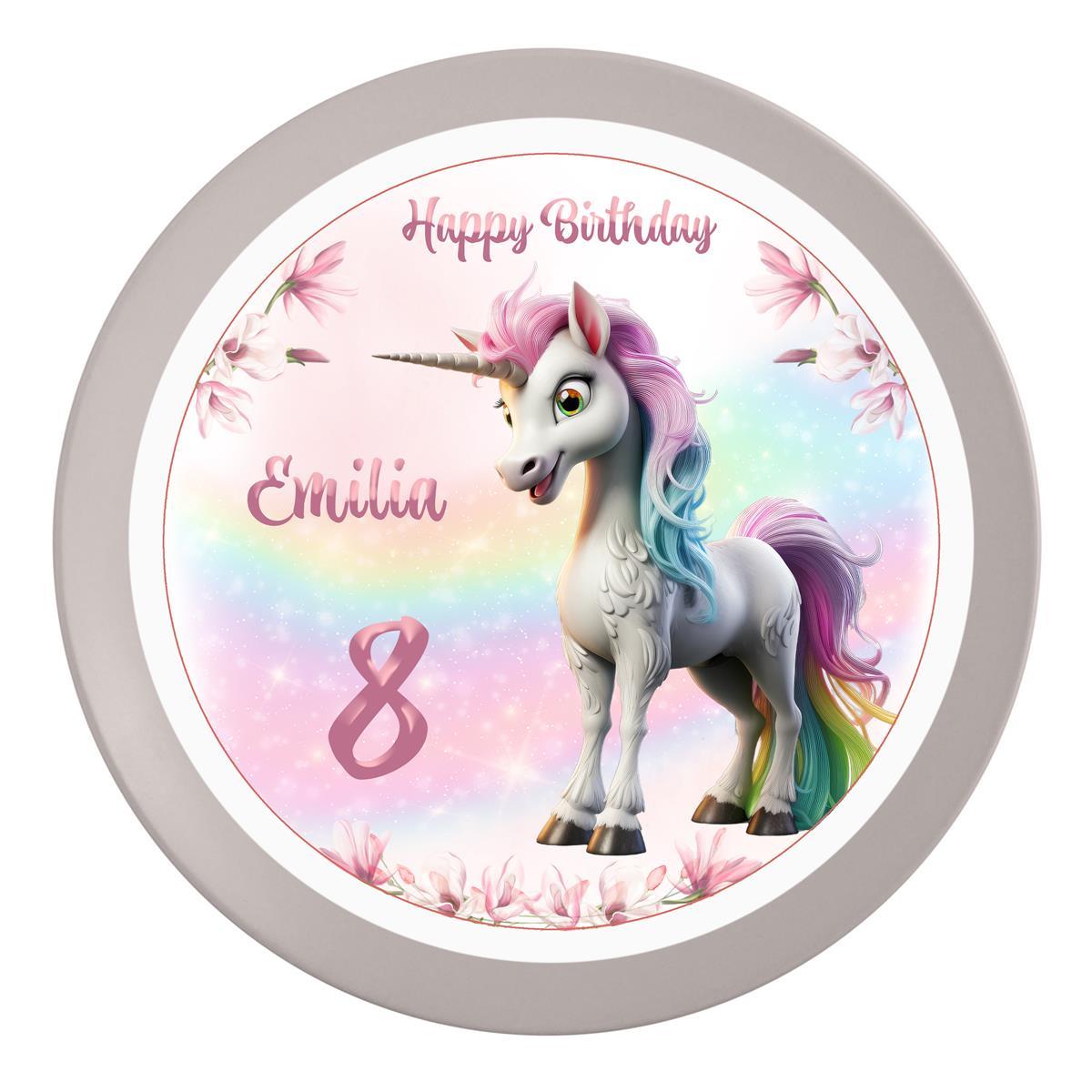 Tortenaufleger Geburtstag Einhorn 1 Name & Zahl (20cm)