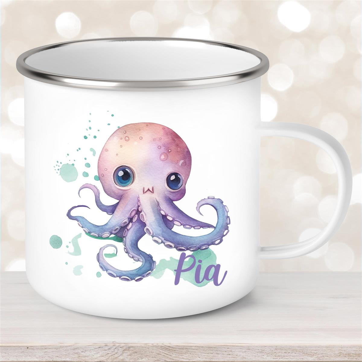 Tasse Wunschname Meerestiere-Oktopus #1 Emaille Kinderbecher