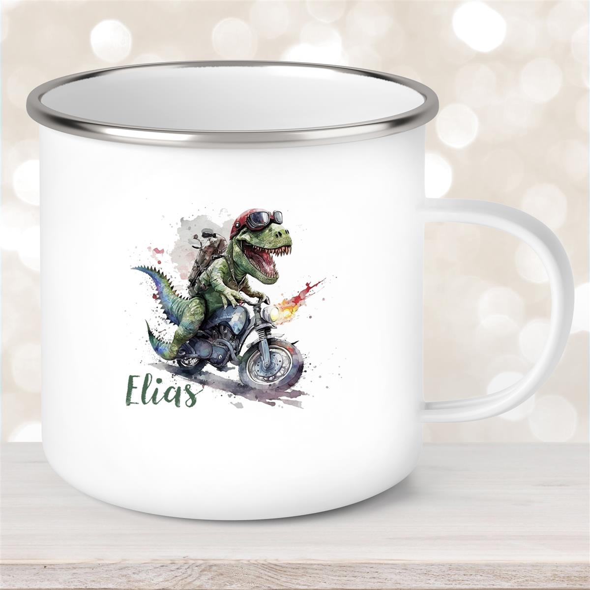 Tasse Wunschname Dino #5 Emaille Kinderbecher