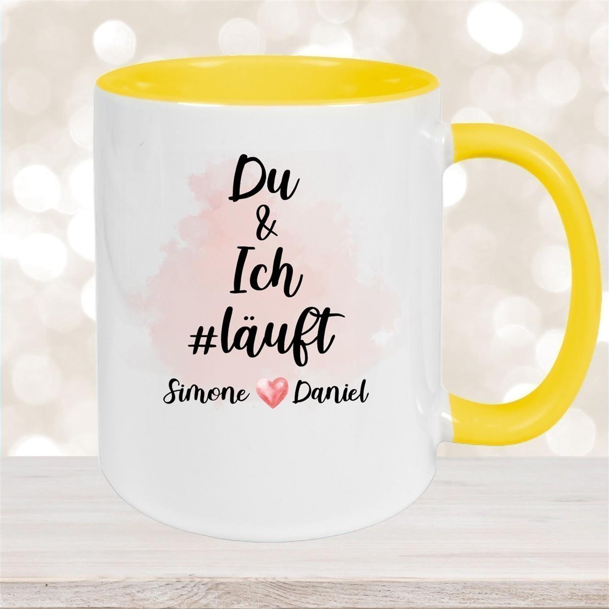 Tasse Spruch "Du & Ich Läuft" Valentinstag 8 Wunschnamen Keramik personalisiert versch. Farben