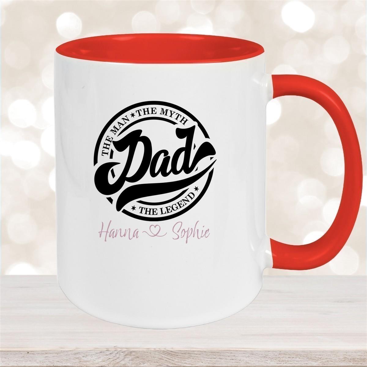 Tasse Vatertag 8 Papa, "The Legend" Wunschnamen Keramik Personalisiert versch. Farben