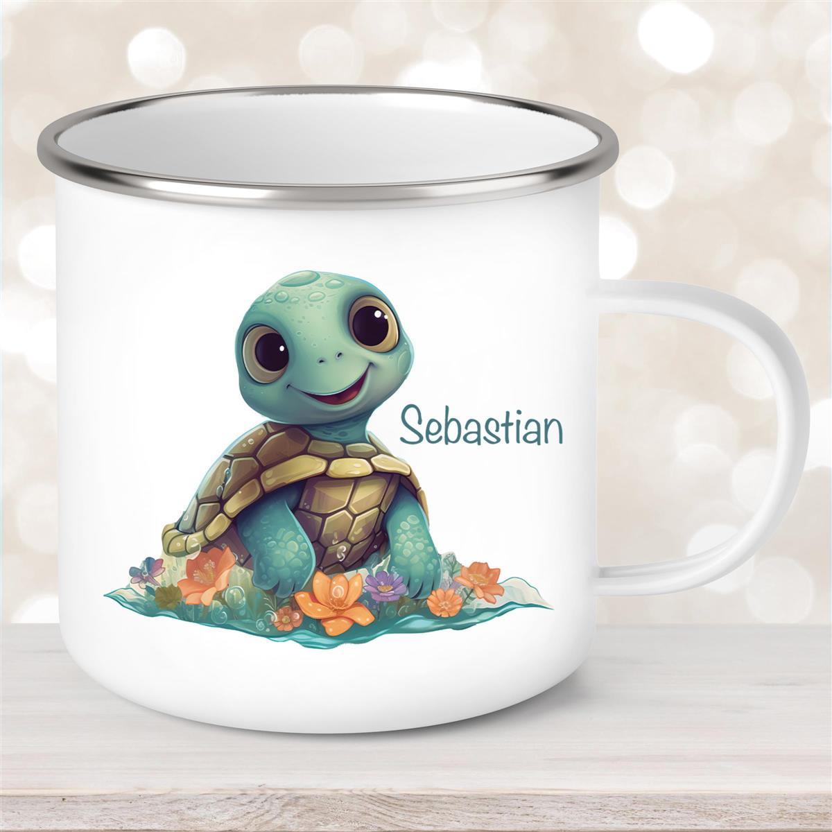 Tasse Wunschname Schildkröte #1 Emaille Kinderbecher personalisiert