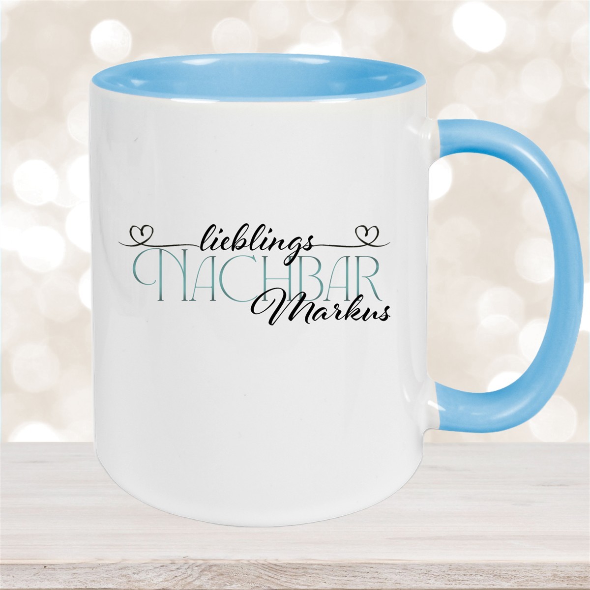 Tasse Wunschname Lieblings-Nachbar #1 personalisiert Keramik Becher Hellblau