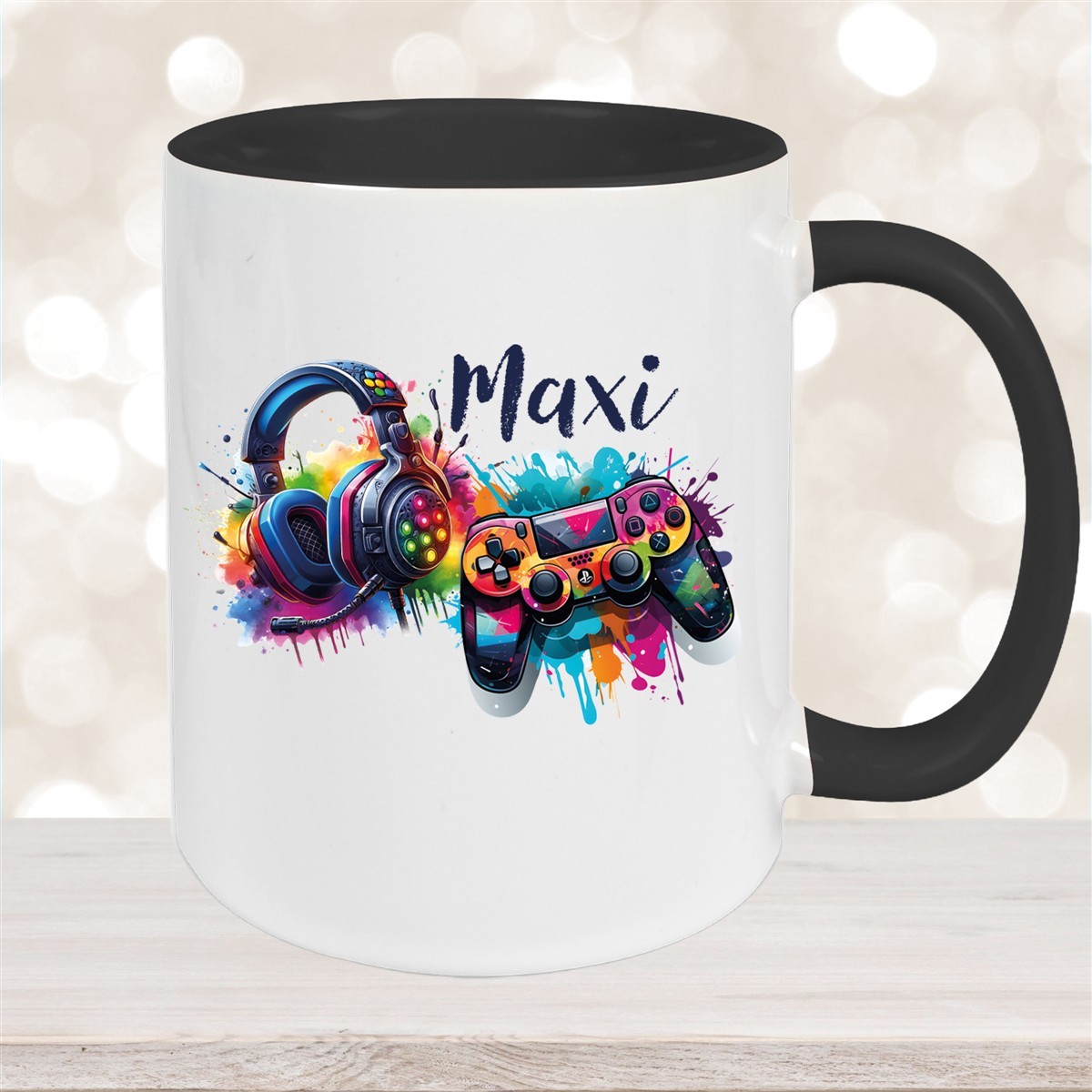 Tasse Gamer #3 Wunschname Keramik Kinderbecher personalisiert Schwarz
