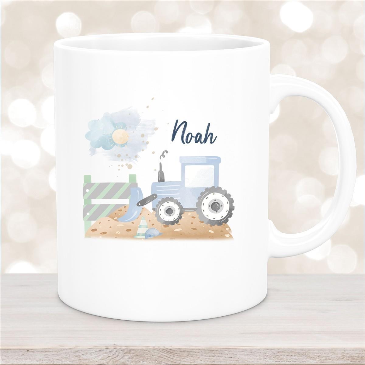 Tasse Wunschname Baustelle Traktor 1 Keramik Kinderbecher versch. Farben