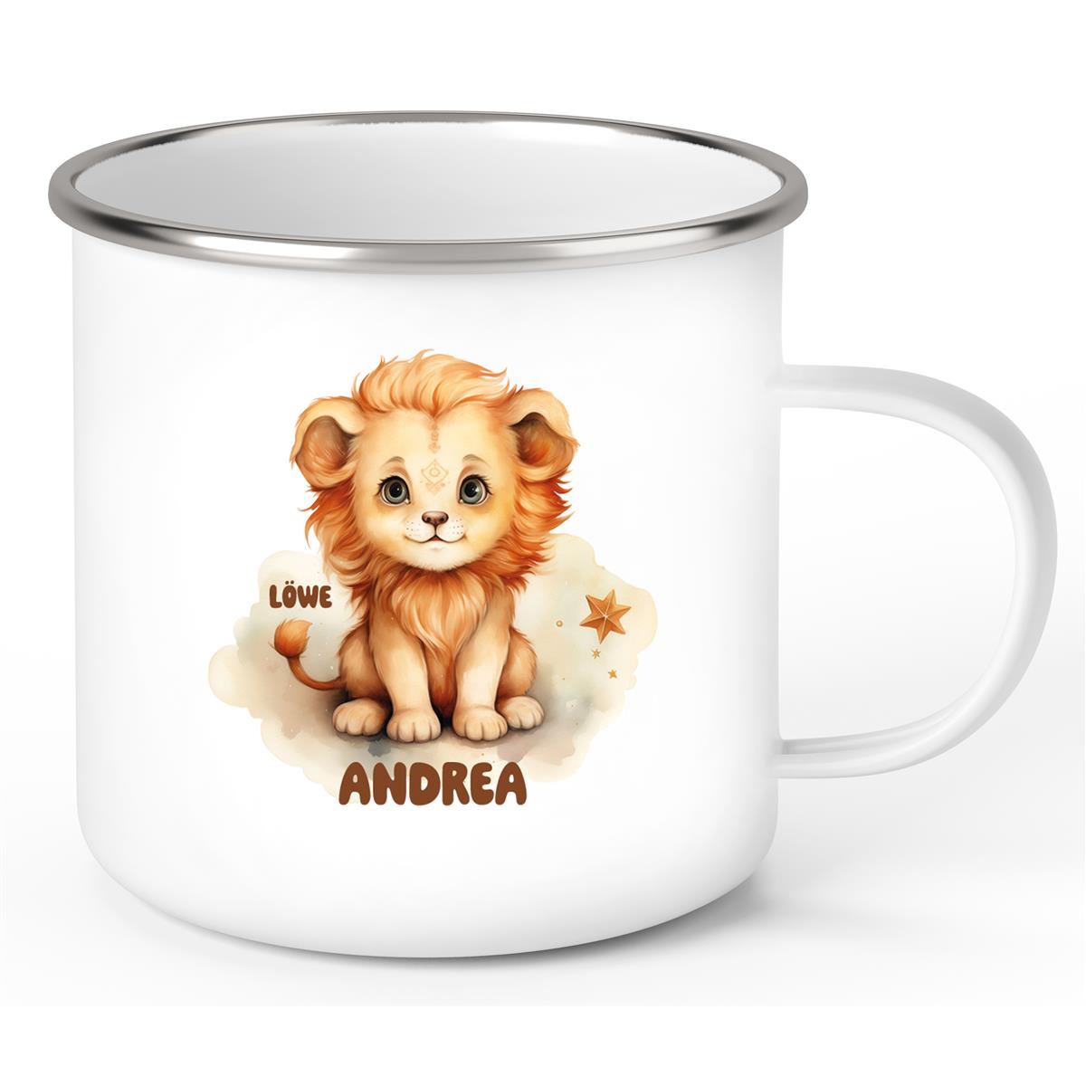 Tasse Sternzeichen Kinder Löwe 1 Wunschname Emaille Kinderbecher personalisiert