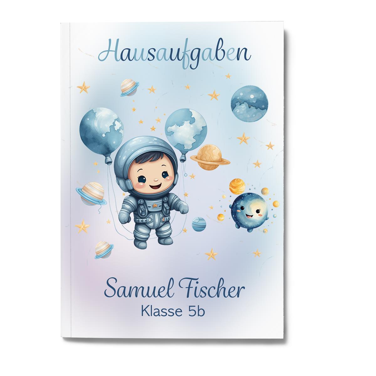 Hausaufgabenheft Astronaut 1  DIN A5 - 48 Blatt mit Name und Klasse