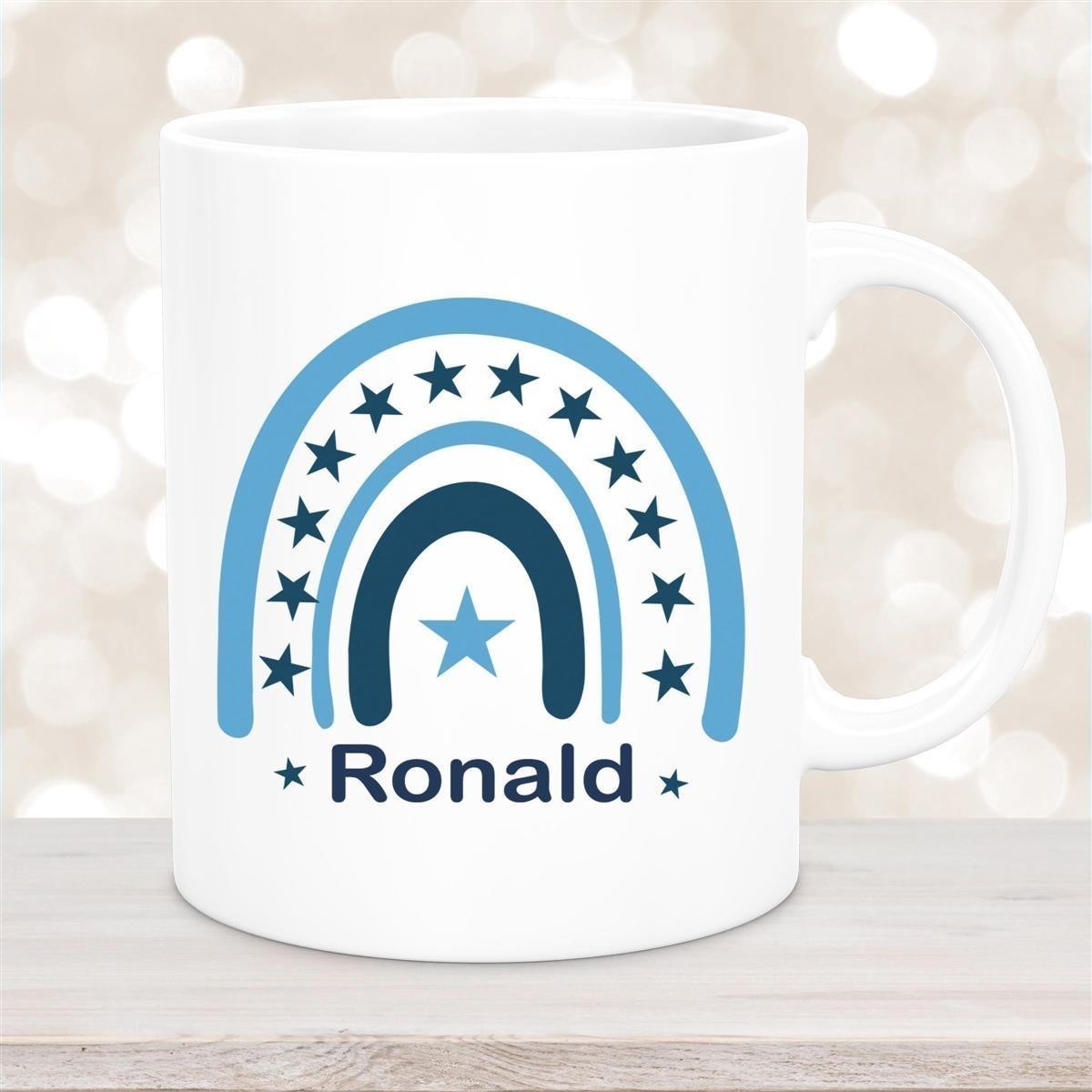 Tasse Wunschname Regenbogen #3 Keramik Kinderbecher Weiß