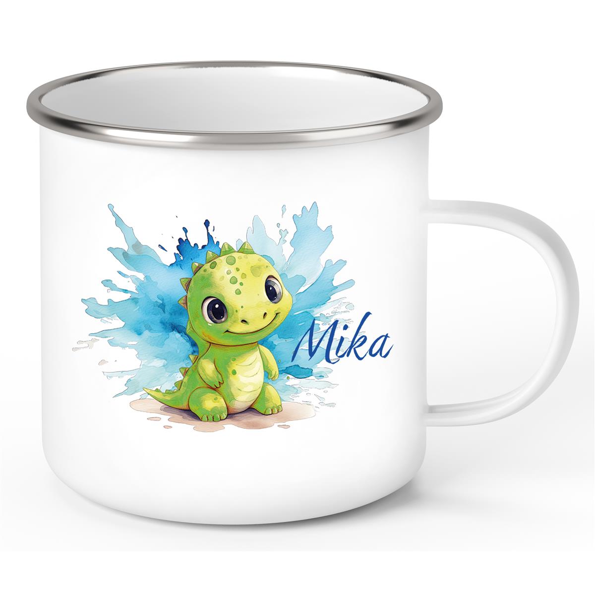 Tasse Wunschname Dino 12 Emaille Kinderbecher