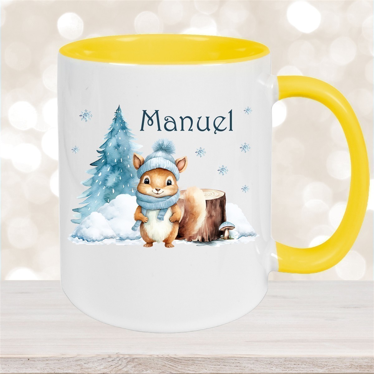 Tasse Wunschname Weihnachten Eichhörnchen #1 Keramik Kinderbecher versch. Farben
