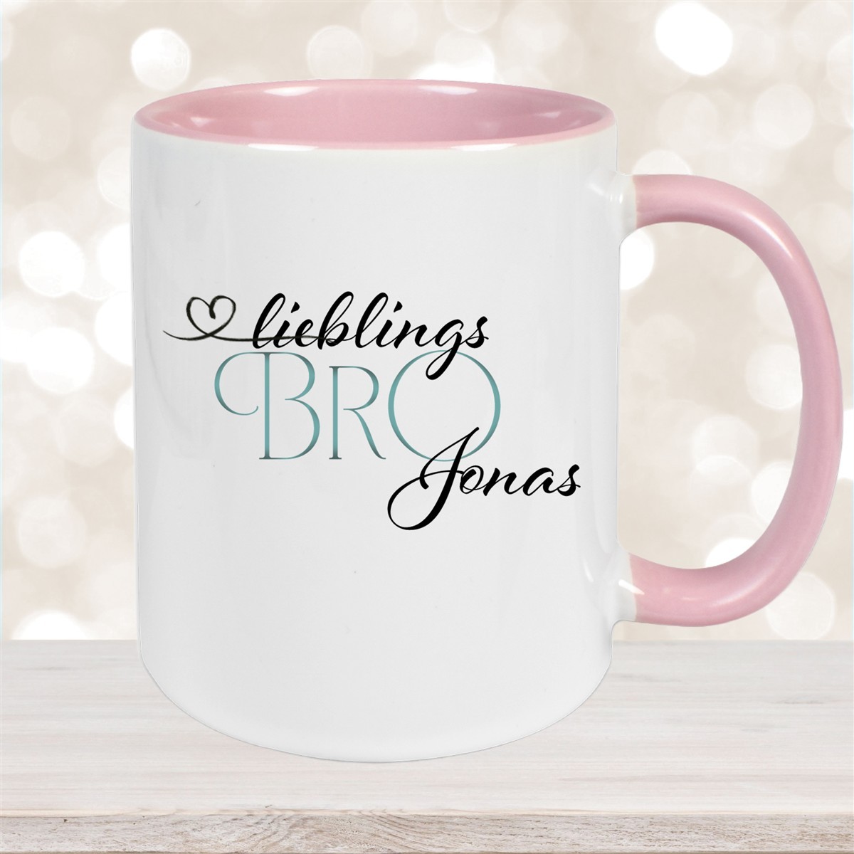 Tasse Wunschname Lieblings-Bro #1 personalisiert Keramik Becher Altrosa