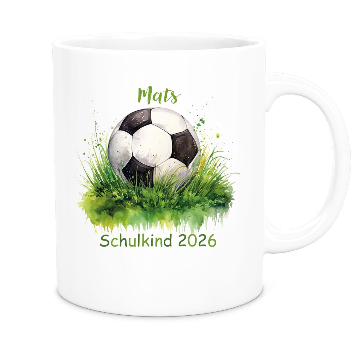 Tasse Schulkind 12 Wunschname Fußball1 Keramik Kinderbecher Personalisiert versch. Farben
