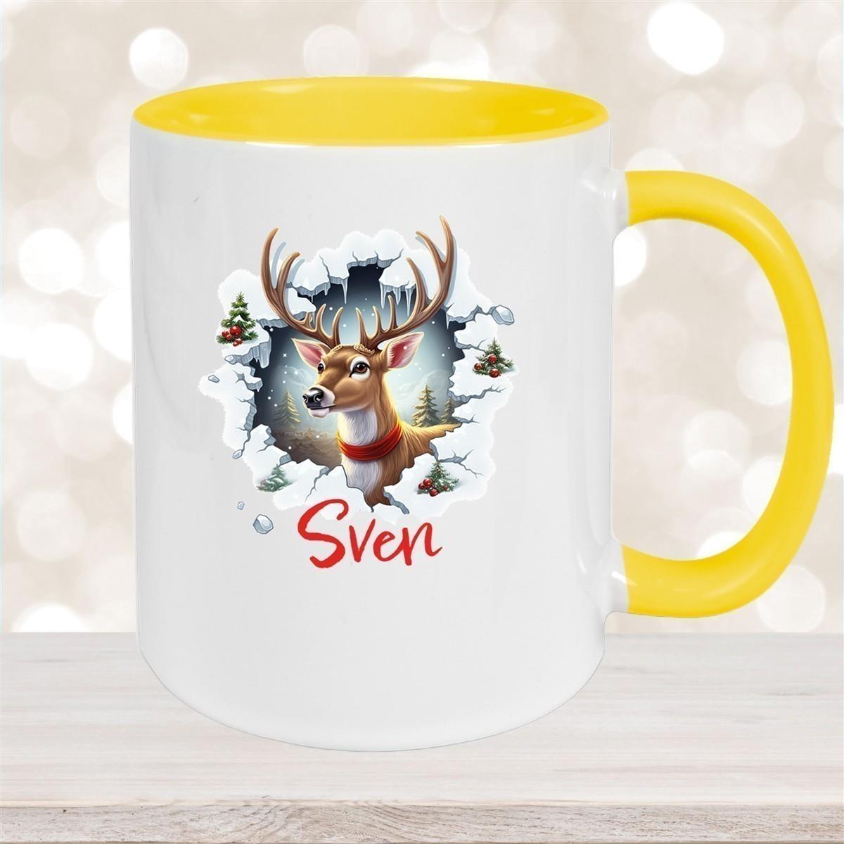 Tasse Wunschname Christmas Rentier 3 Keramik Kinderbecher versch. Farben