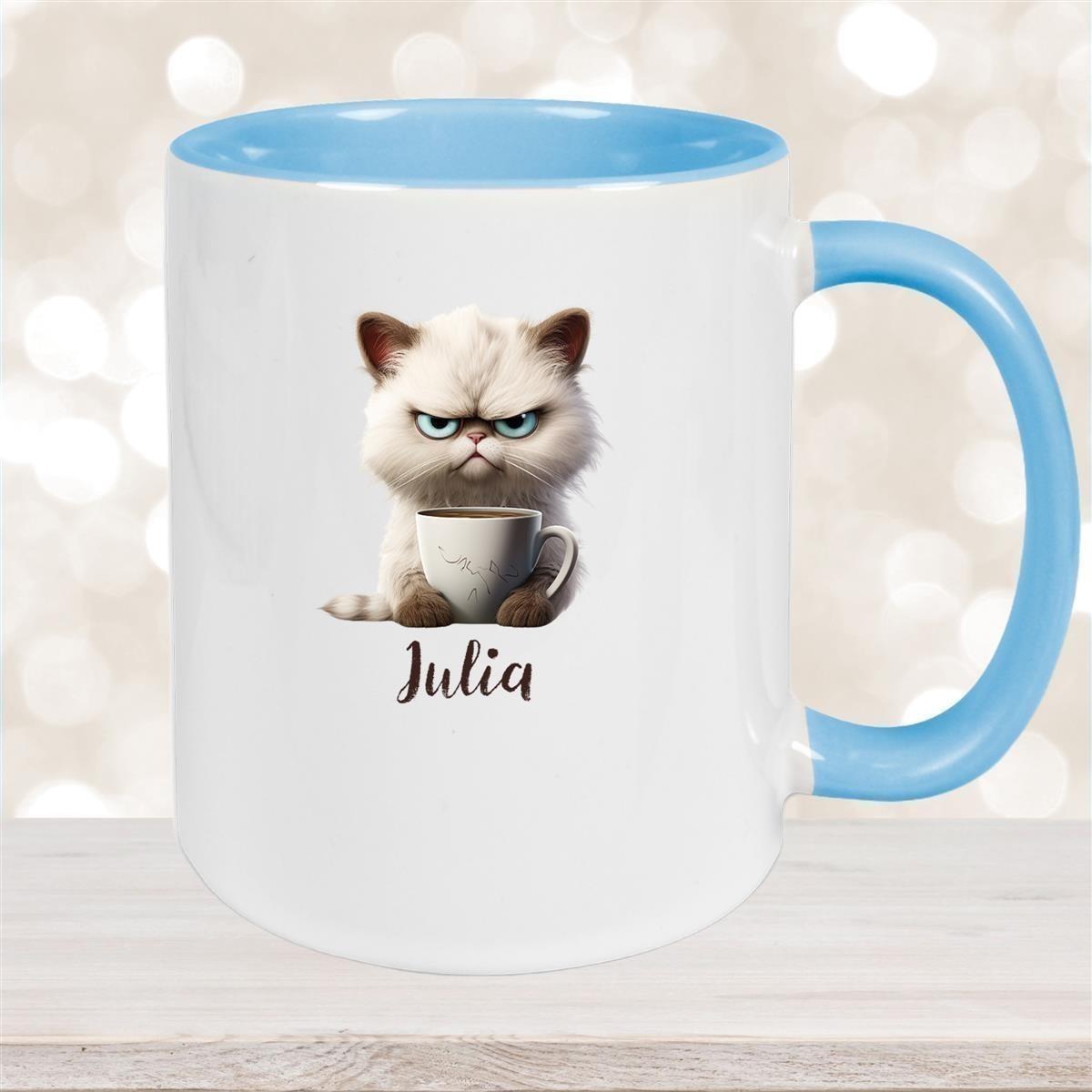 Tasse Katze Grumpy 2 Wunschname Keramik Kinderbecher personalisiert versch. Farben