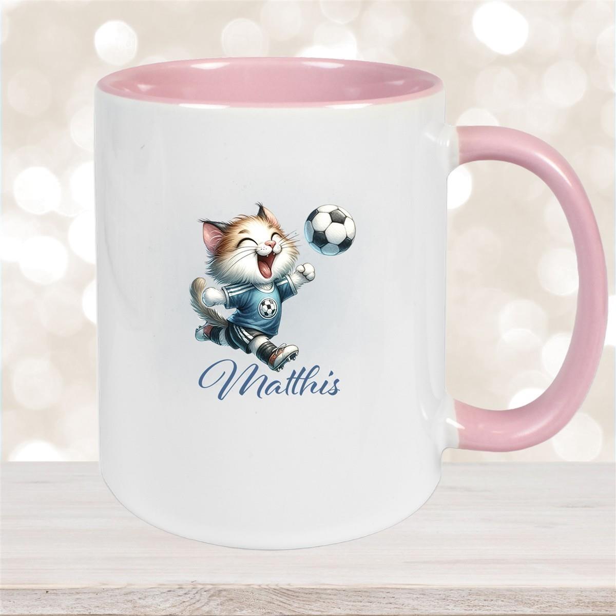Tasse Wunschname Fußball 18 Personalisiert Katze Keramik Kinderbecher versch. Farben