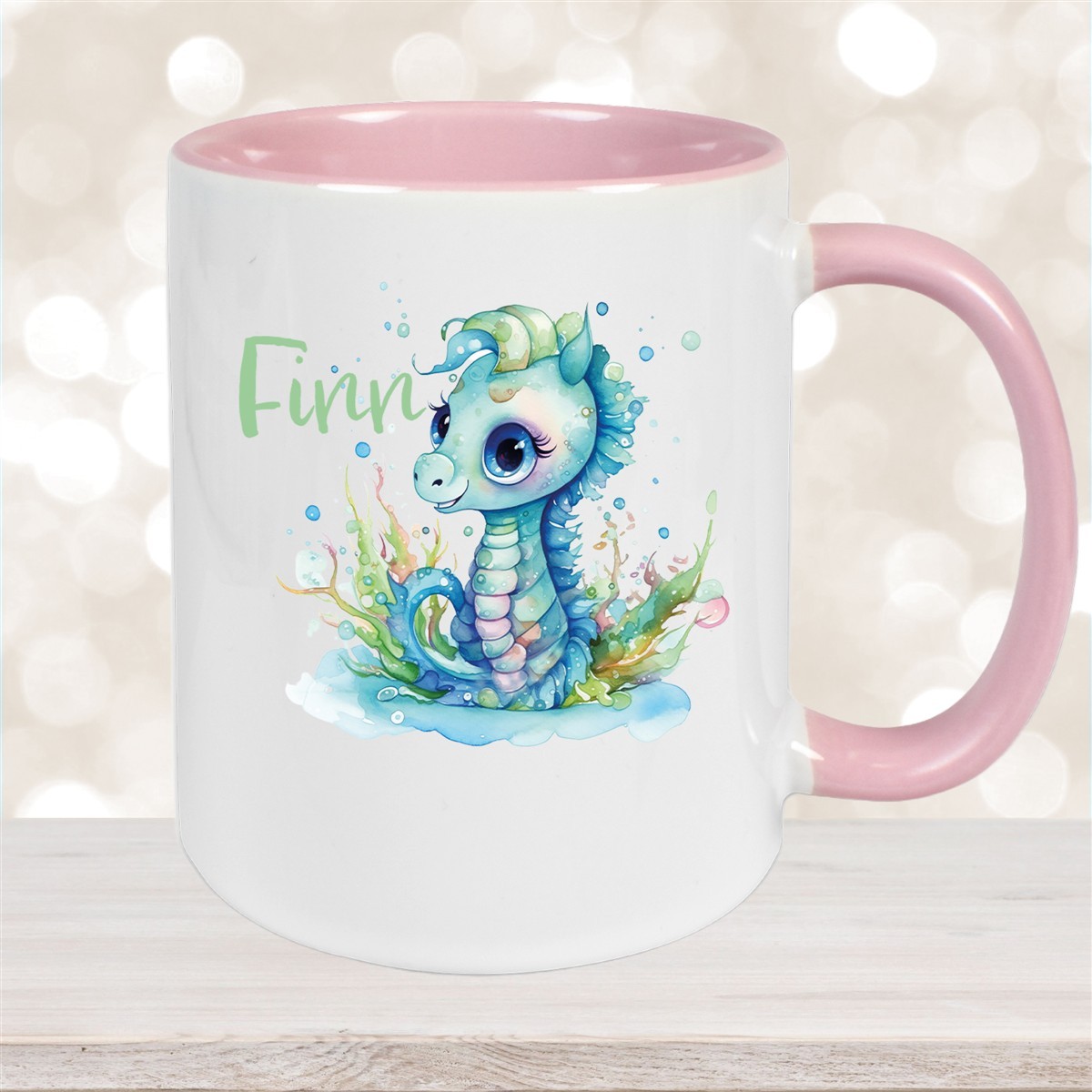 Tasse Wunschname Meerestiere-Seepferdchen #1 Keramik Kinderbecher versch. Farben