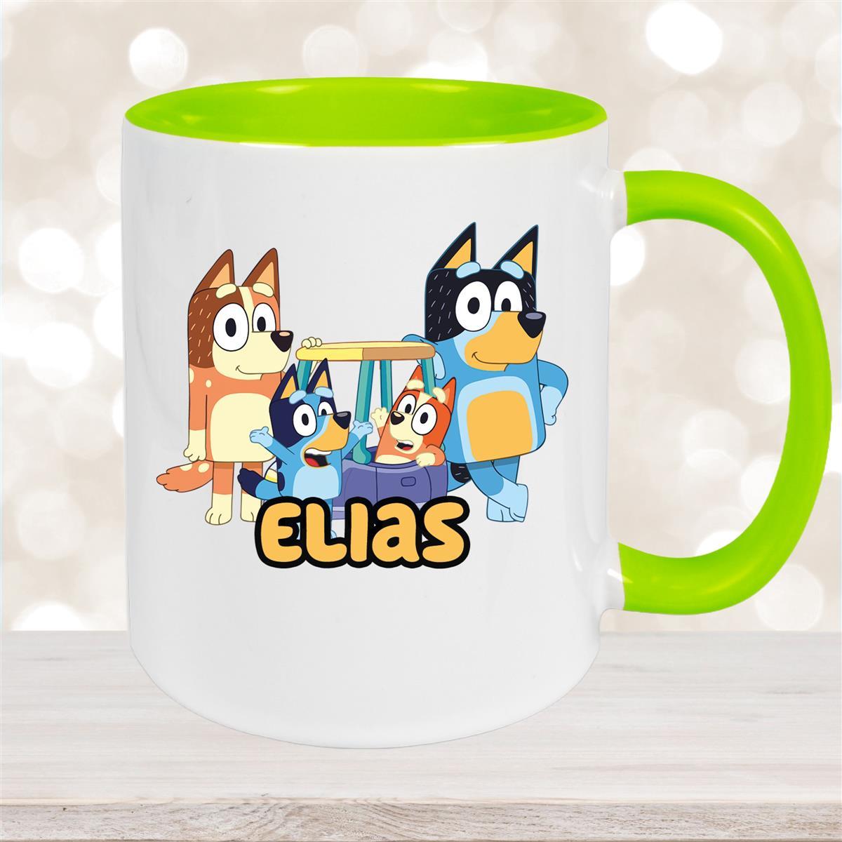 Tasse Bluey #2 Wunschname Keramik Kinderbecher personalisiert Grün