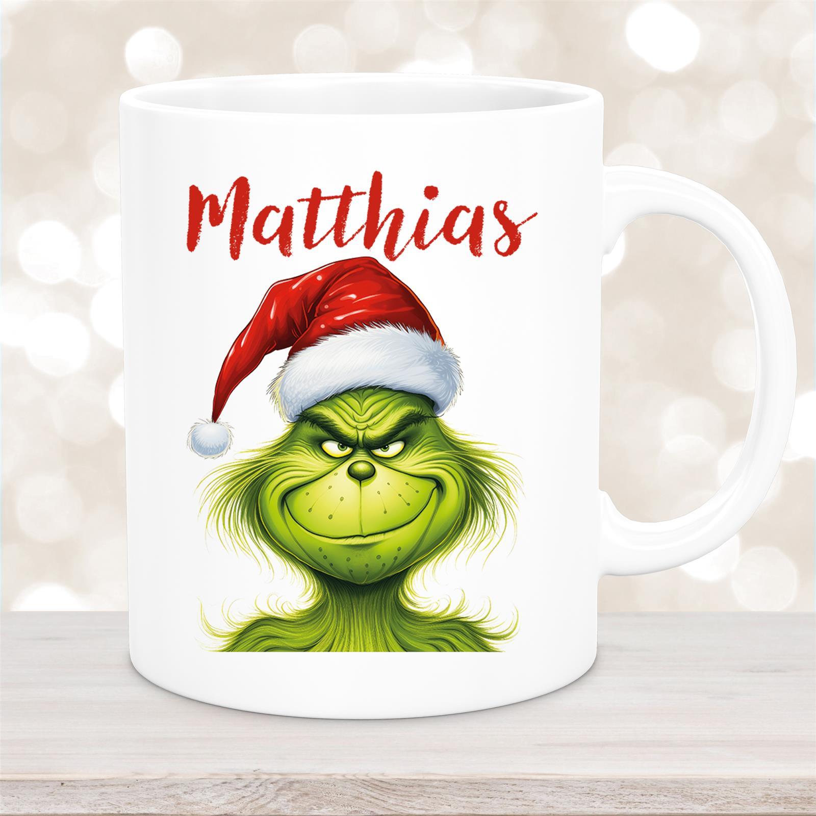 Tasse Wunschname Weihnachten Grinch #3 Keramik Kinderbecher Weiß