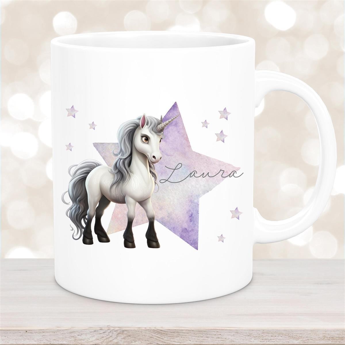 Tasse Wunschname Einhorn Stern #1 Keramik Kinderbecher Weiß Tasse Wunschname Einhorn Stern #1 Keramik Kinderbecher Weiß