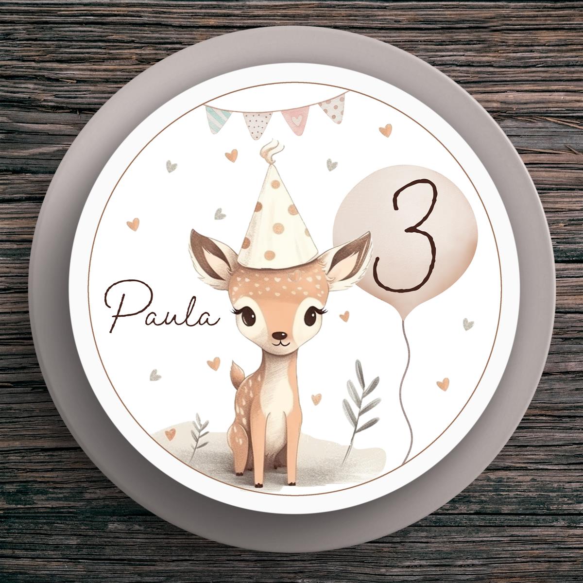 Tortenaufleger Geburtstag Reh #1 Name & Zahl (20cm)