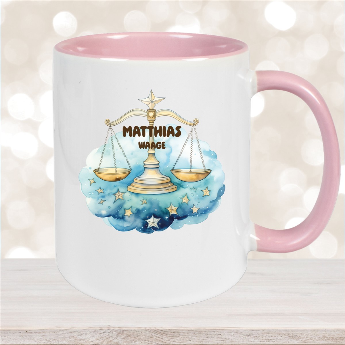 Tasse Sternzeichen Kinder Waage #1 Wunschname Keramik Kinderbecher personalisiert Altrosa