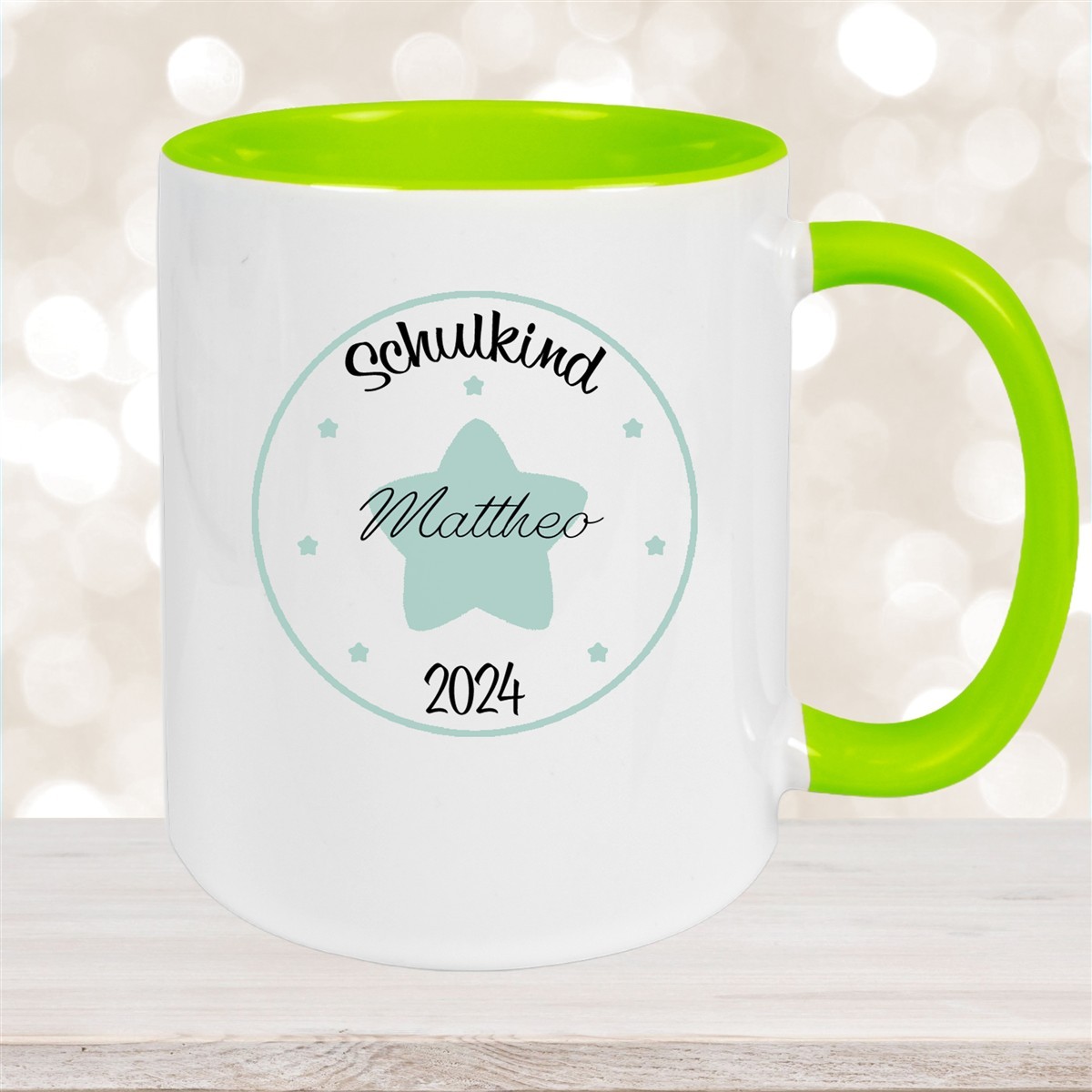 Tasse Schulkind #01 Wunschname Keramik Kinderbecher Personalisiert Grün