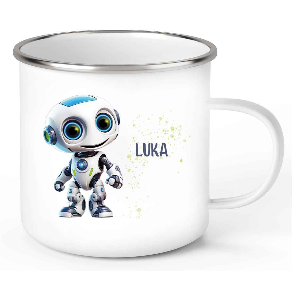 Tasse Wunschname Roboter 1 Emaille Kinderbecher