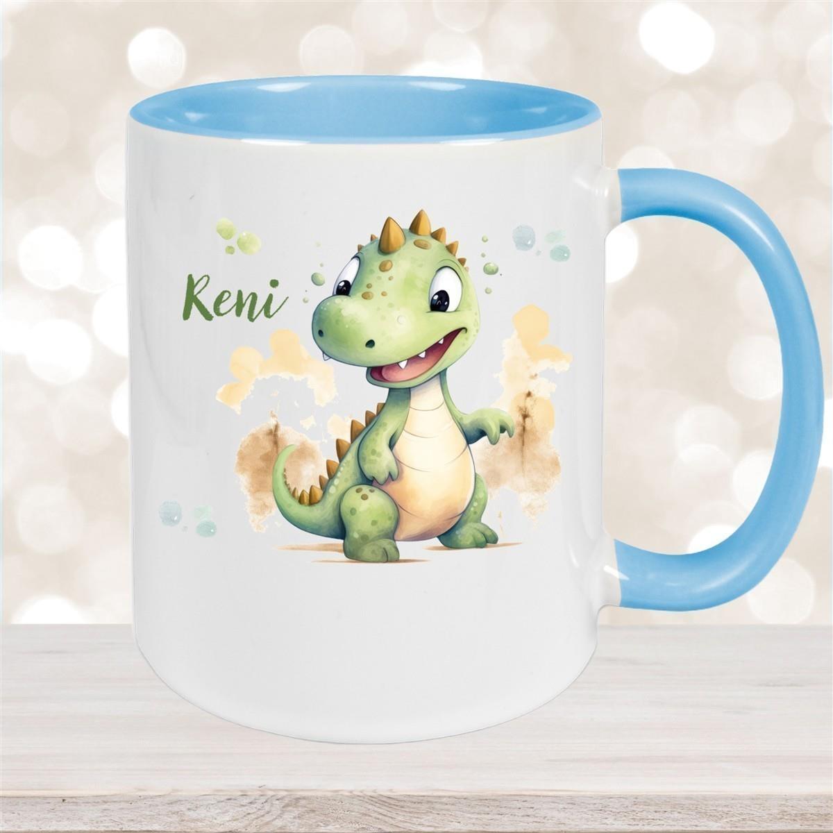 Tasse Wunschname Dino 3 Keramik Kinderbecher versch. Farben