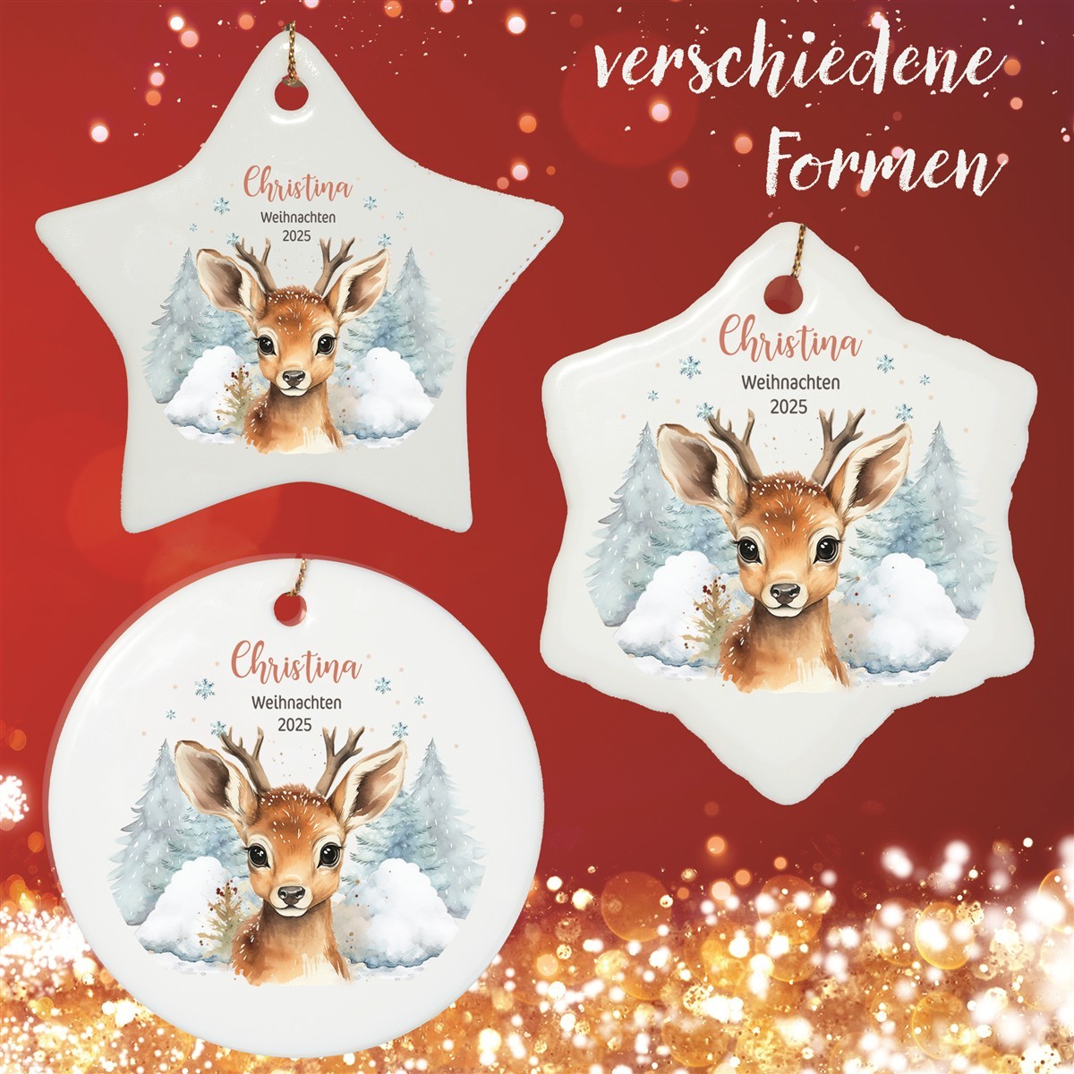 Christbaumanhänger Weihnachten Rentier Kind #1 Ornament Christbaumschmuck Rund