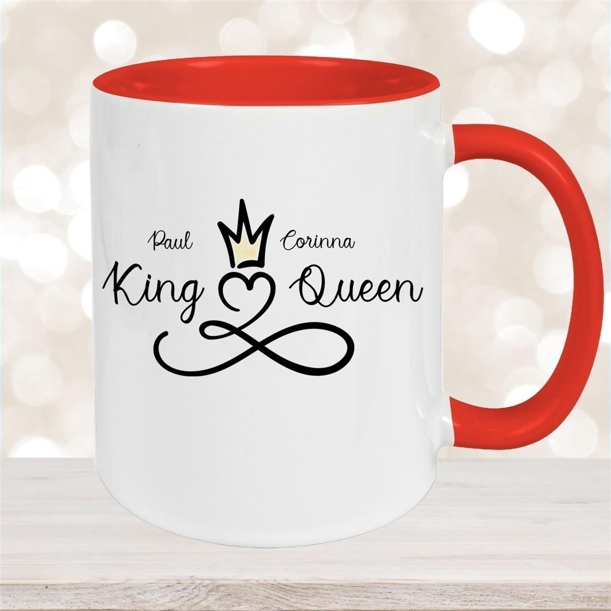 Tasse Liebe - Spruch "King & Queen" Valentinstag Wunschnamen Keramik personalisiert versch. Farben