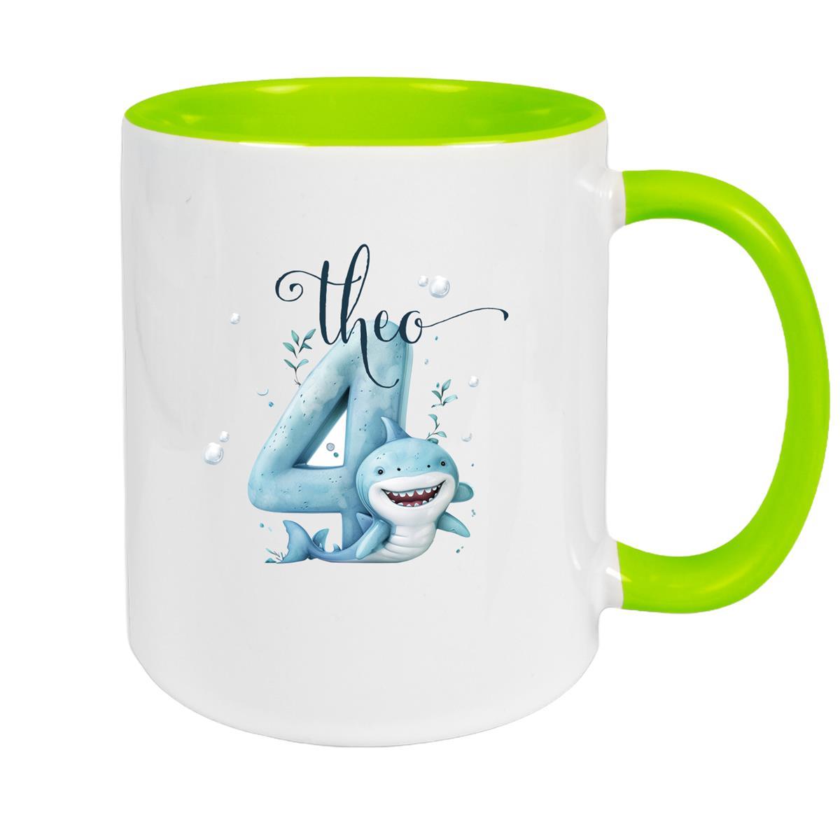 Tasse Geburtstag Hai Zahl 1 Wunschname Keramik Kinderbecher Personalisiert versch. Farben
