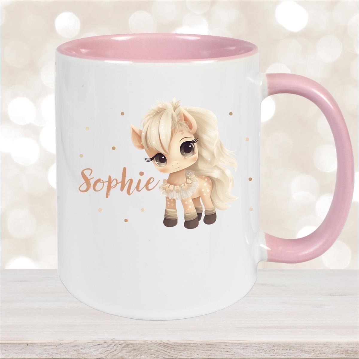 Tasse Pferd 8 Wunschname Keramik Kinderbecher personalisiert versch. Farben