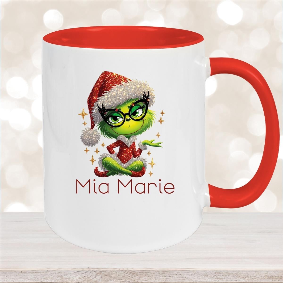 Tasse Wunschname Weihnachten Lady-Grinch #4 Keramik Kinderbecher versch. Farben