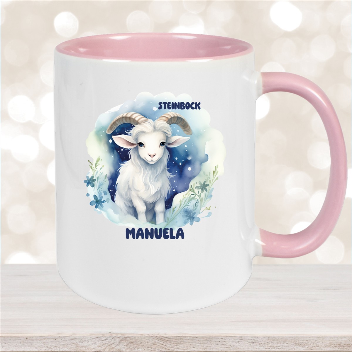 Tasse Sternzeichen Kinder Steinbock #1 Wunschname Keramik Kinderbecher personalisiert Altrosa