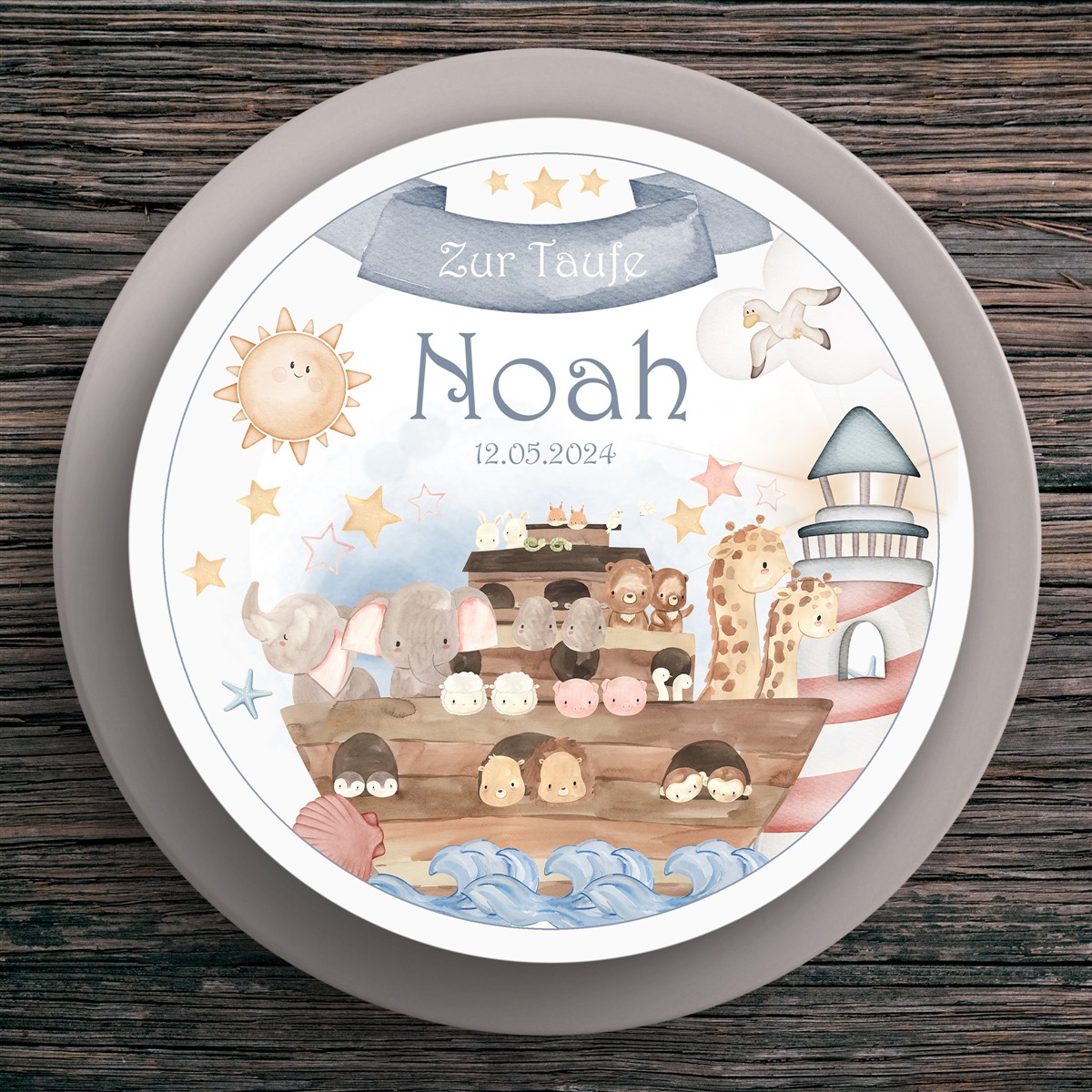 Tortenaufleger Taufe Arche-Noah #1 Name & Datum (20cm) Tortenaufleger Taufe Arche-Noah #1 Name & Datum (20cm)