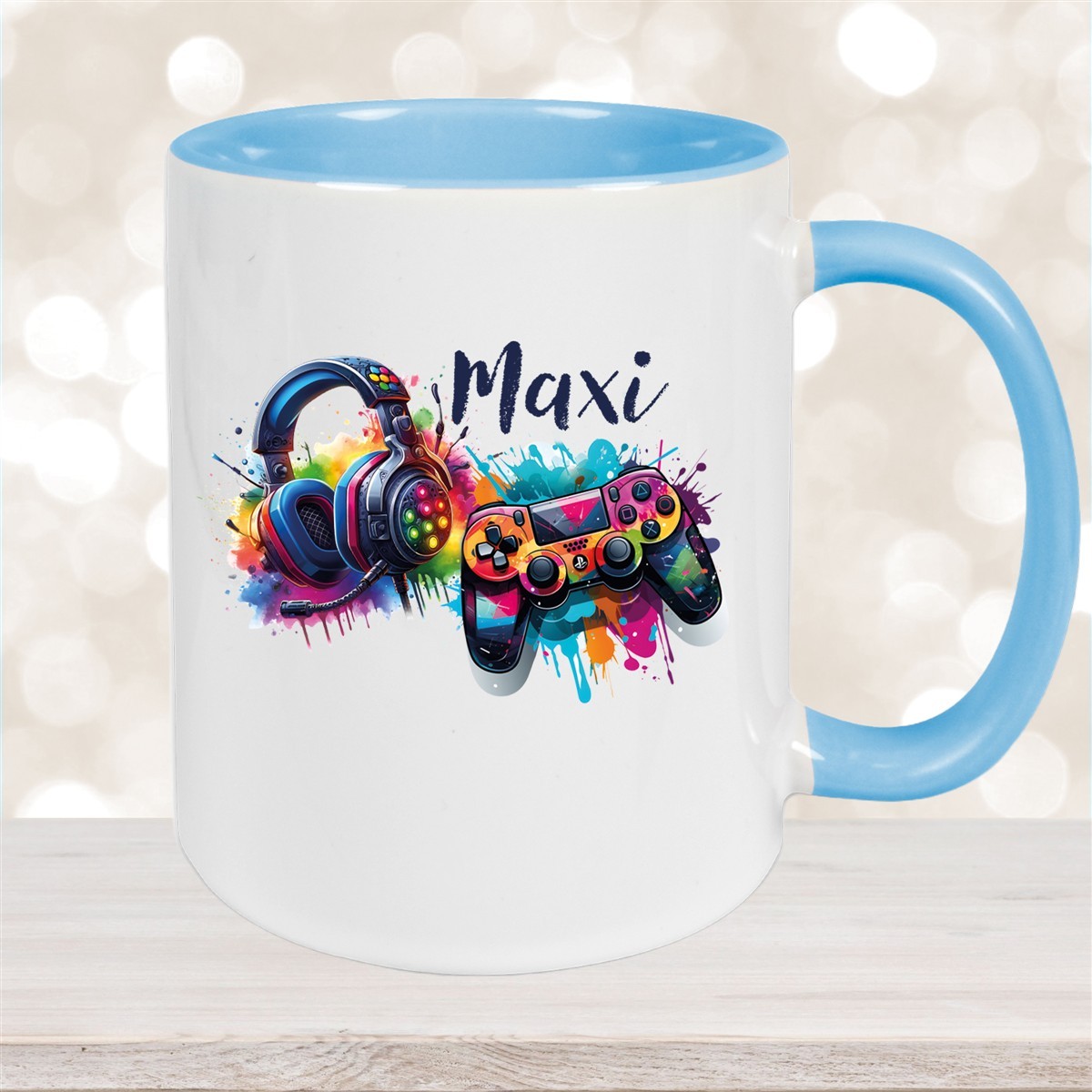 Tasse Gamer #3 Wunschname Keramik Kinderbecher personalisiert Hellblau