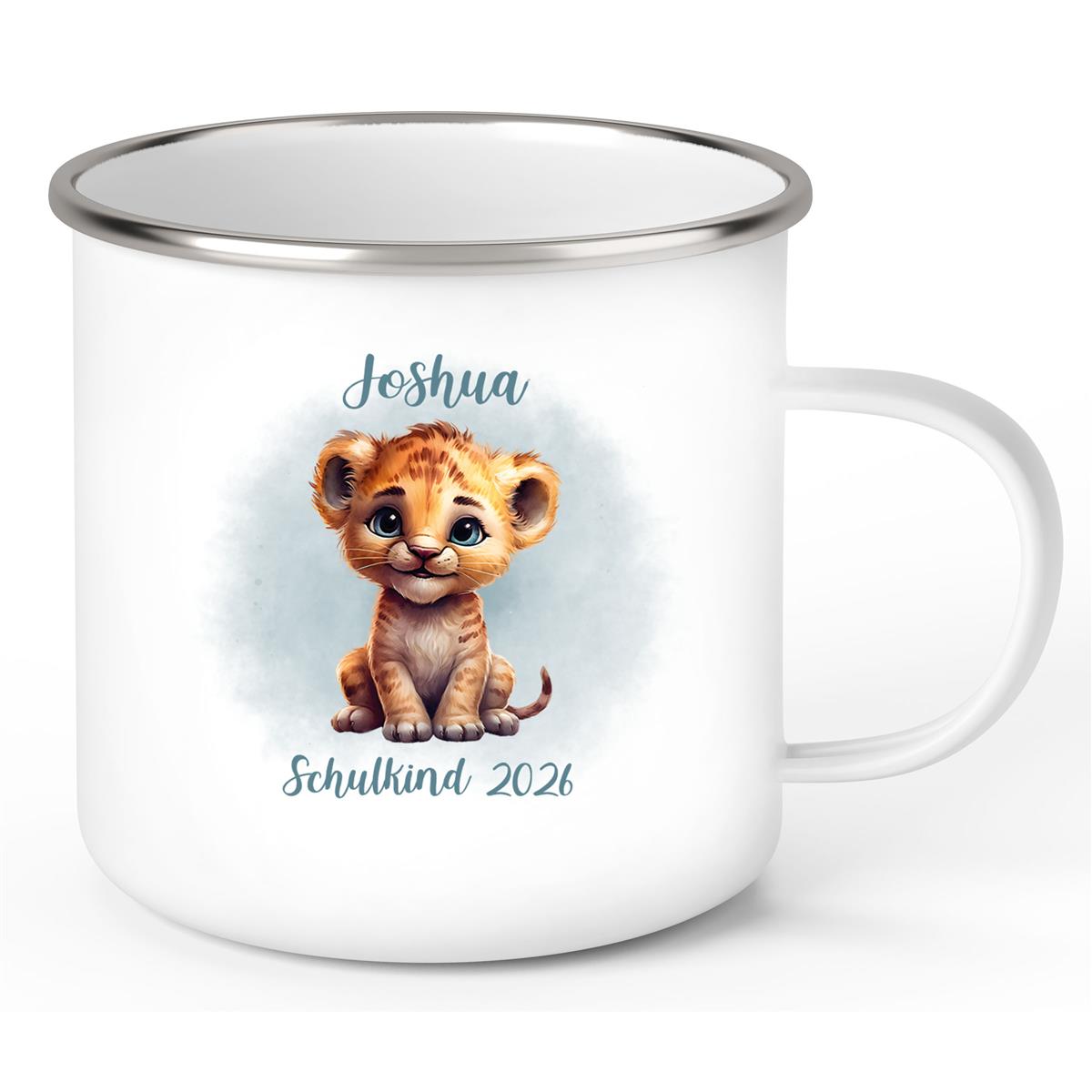 Tasse Schulkind 07 Wunschname Tiger 1 Emaille Kinderbecher Personalisiert