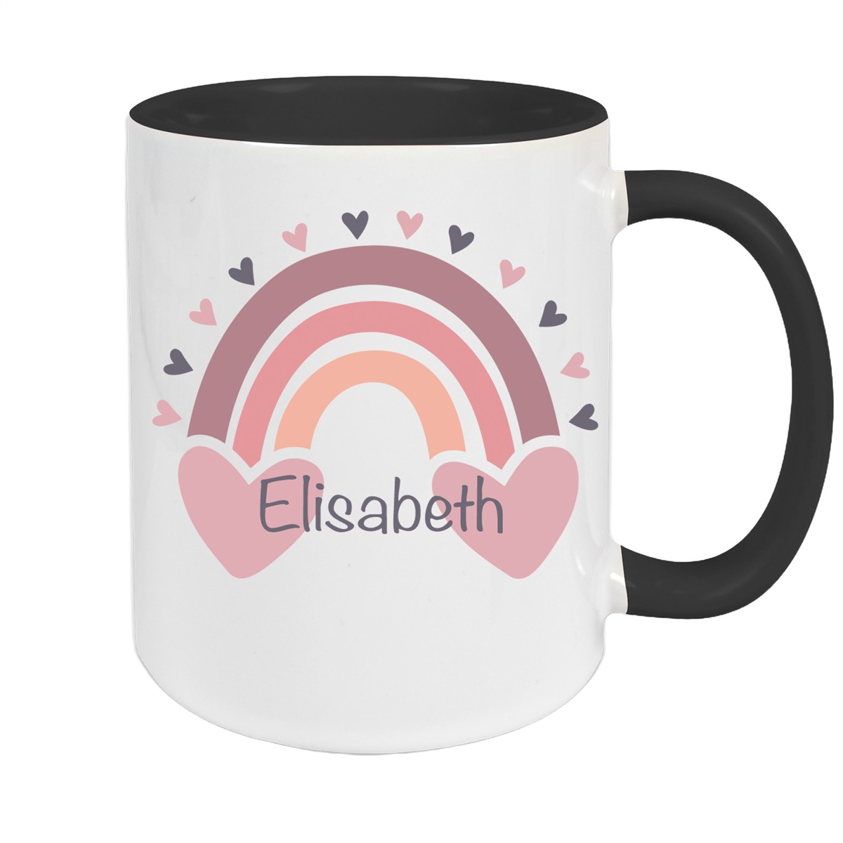 Tasse Wunschname Regenbogen #2 Keramik Kinderbecher Schwarz