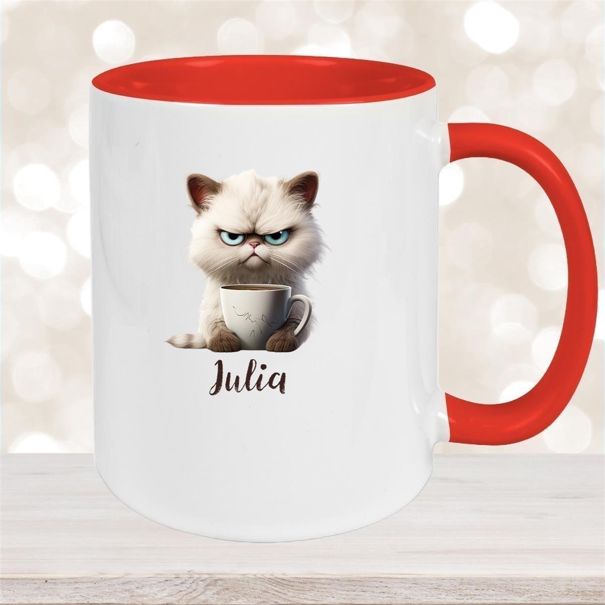Tasse Katze Grumpy 2 Wunschname Keramik Kinderbecher personalisiert versch. Farben