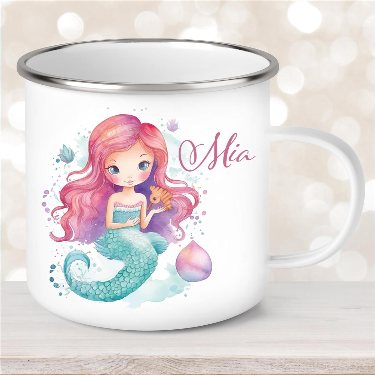 Tasse Wunschname Meerjungfrau #1 Emaille Kinderbecher