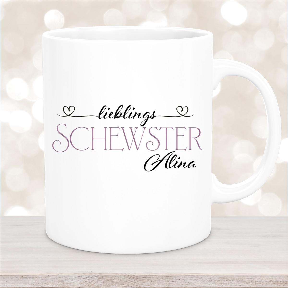 Tasse Wunschname Lieblings-Schwester #1 personalisiert Keramik Becher Weiß