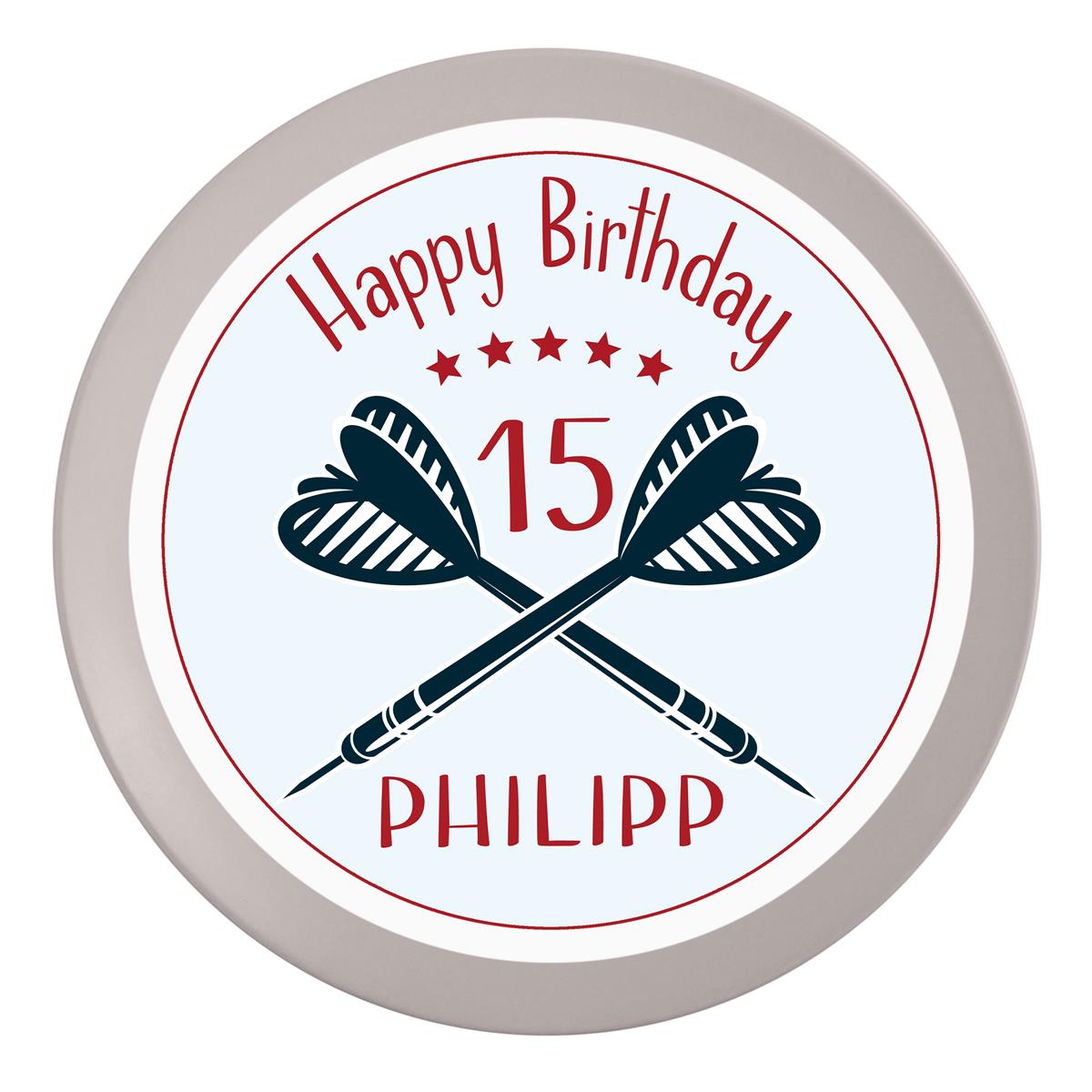 Tortenaufleger Geburtstag Dart #3 Name & Zahl (20cm) Fondant Papier