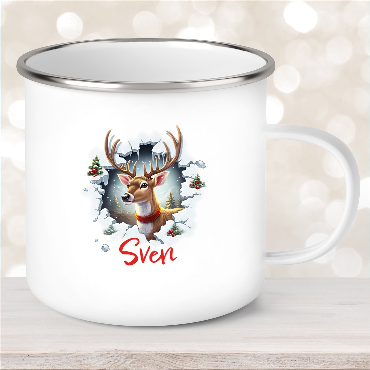 Tasse Wunschname Christmas Rentier #3 Emaille Kinderbecher