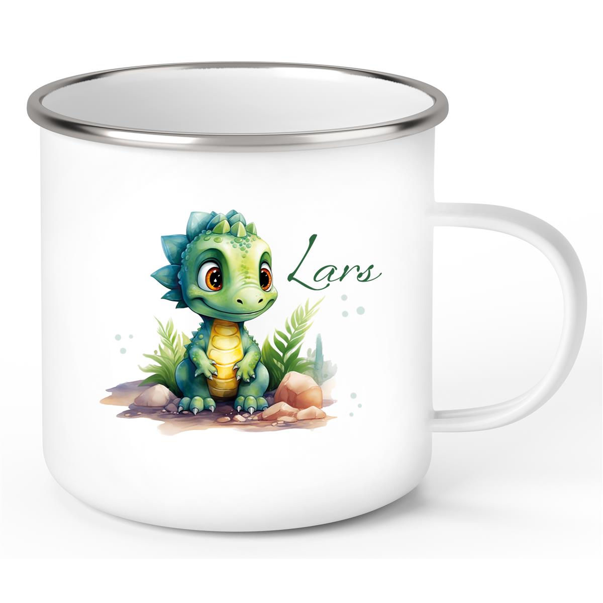 Tasse Wunschname Dino 17 Emaille Kinderbecher