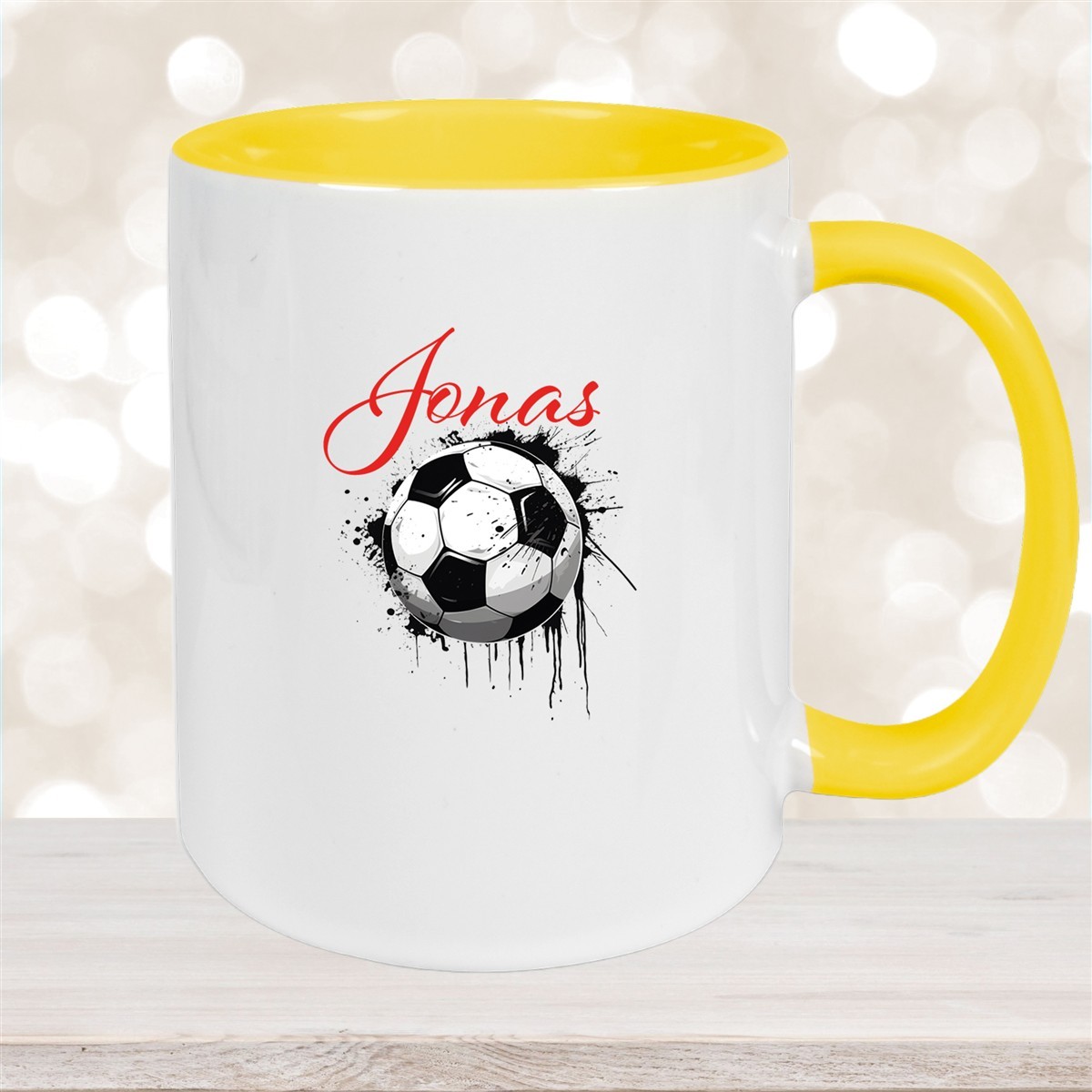 Tasse Wunschname Fußball #19 Personalisiert Keramik Kinderbecher Gelb