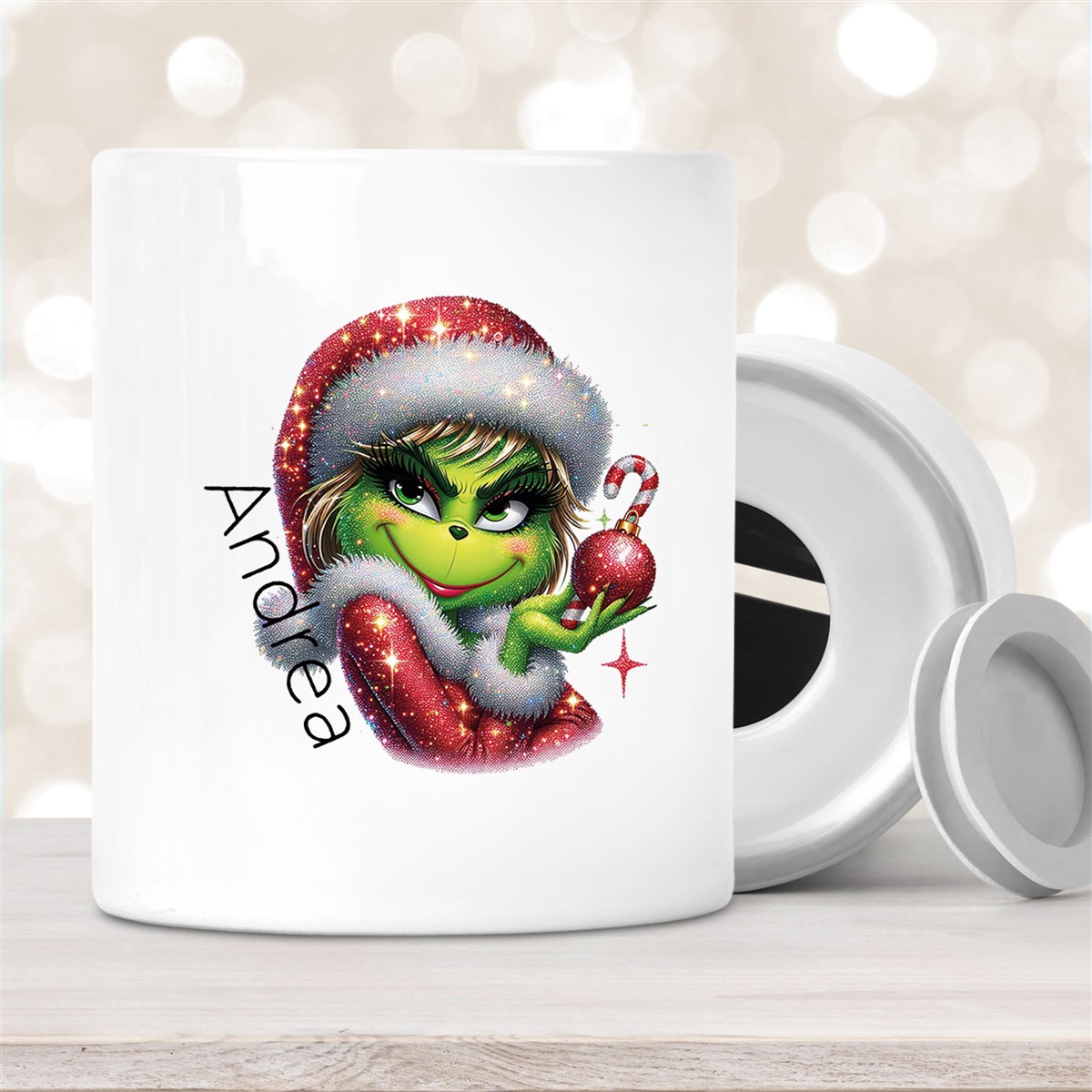 Spardose mit Wunschname Weihnachten Lady-Grinch #3 personalisiert