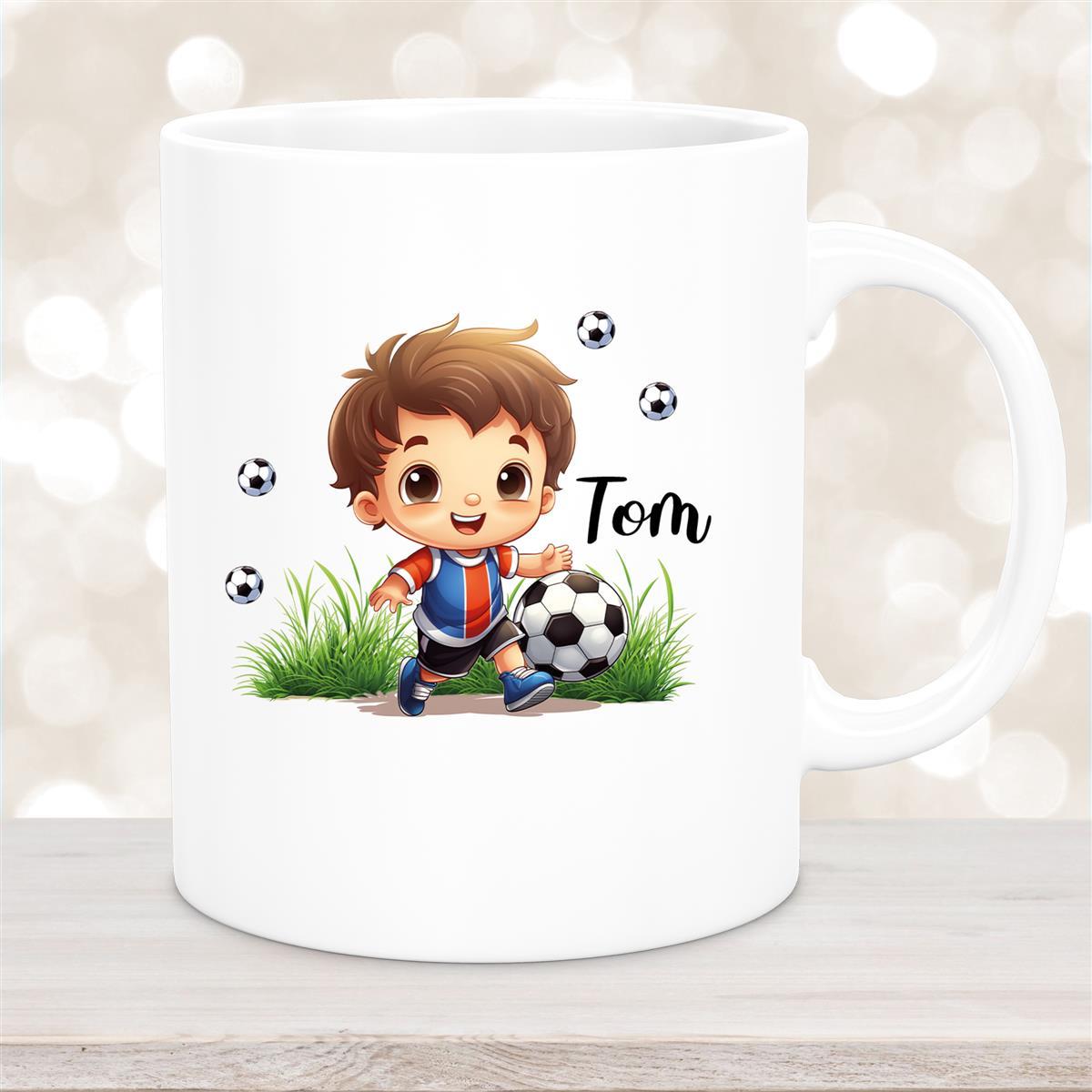Tasse Fußball #8 Wunschname Keramik Kinderbecher personalisiert Weiß