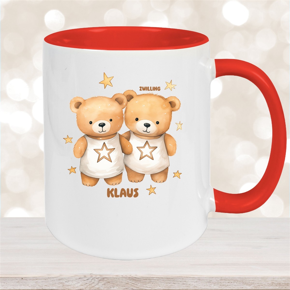 Tasse Sternzeichen Kinder Zwilling #1 Wunschname Keramik Kinderbecher personalisiert Rot