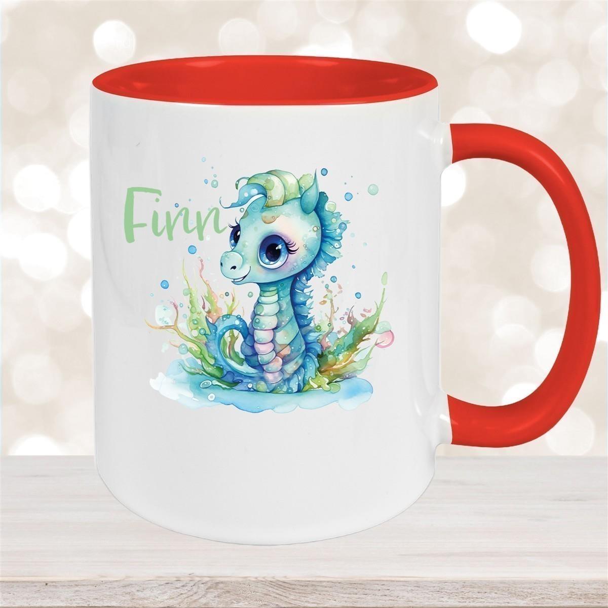 Tasse Wunschname Meerestiere-Seepferdchen 1 Keramik Kinderbecher versch. Farben