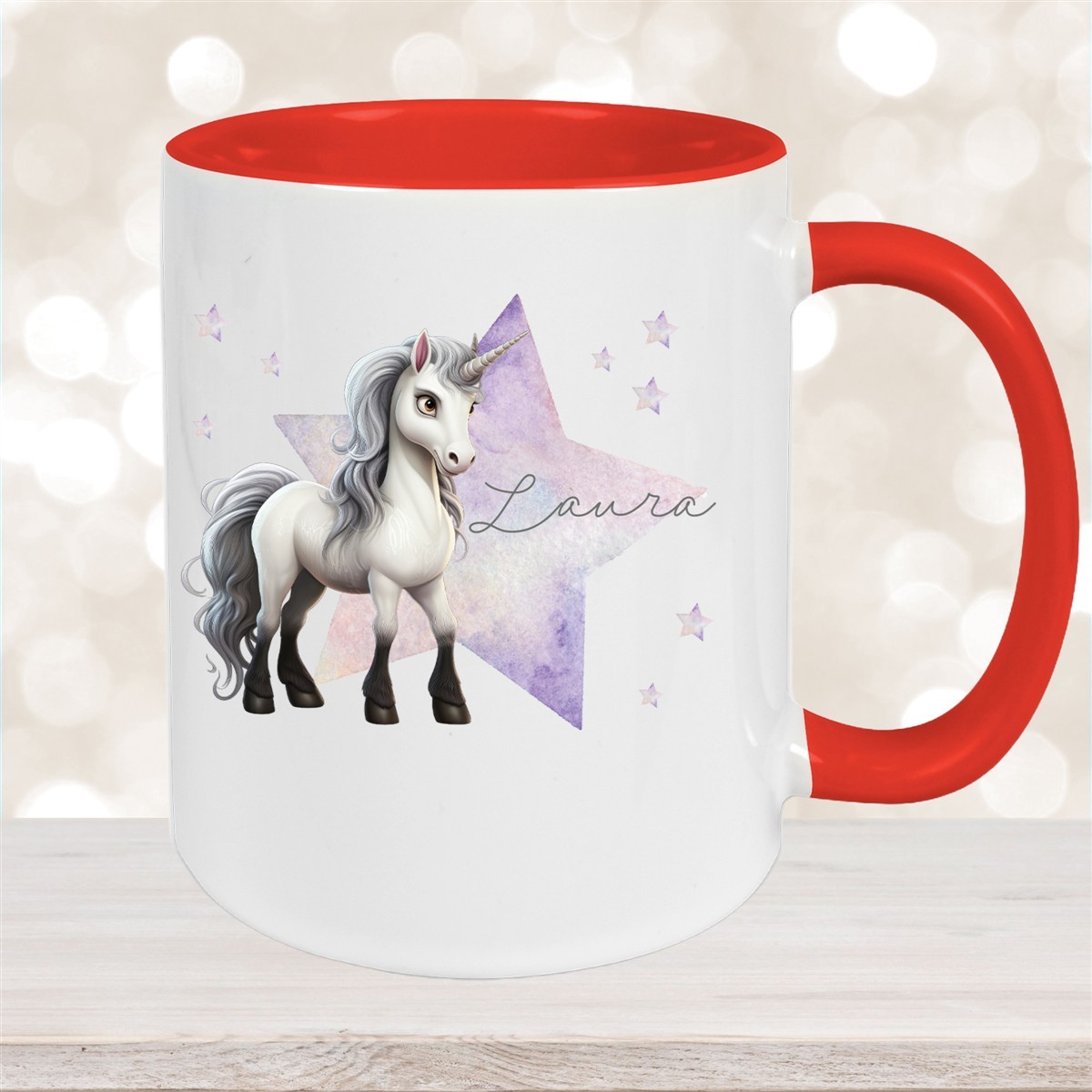 Tasse Wunschname Einhorn Stern #1 Keramik Kinderbecher Rot